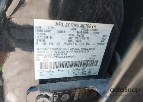 2010 Ford F-250 Cabela's/King Ranch/Lariat/Xl/Xlt from USA, damaged, VIN 1FTSW2B54AEB16303